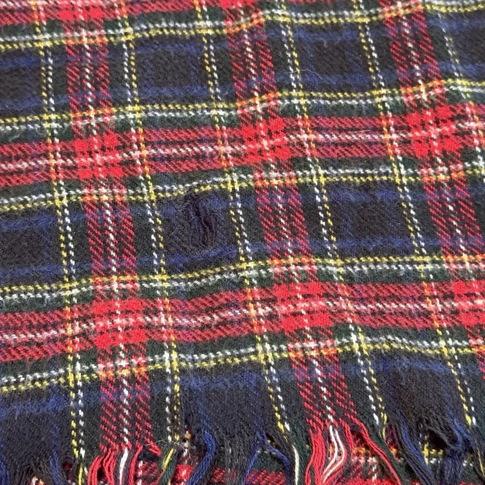 Vintage Ralph Lauren Scarf 100% Cotton Tartan Blue Red Green Made In France 52